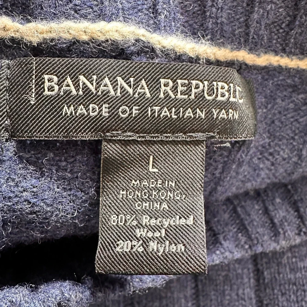 Banana Republic Mens Italian Yarn Wool Blend Ribbed Crew Neck Sweater Navy L